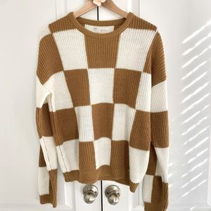 Checkerboard mustard and cream sweater